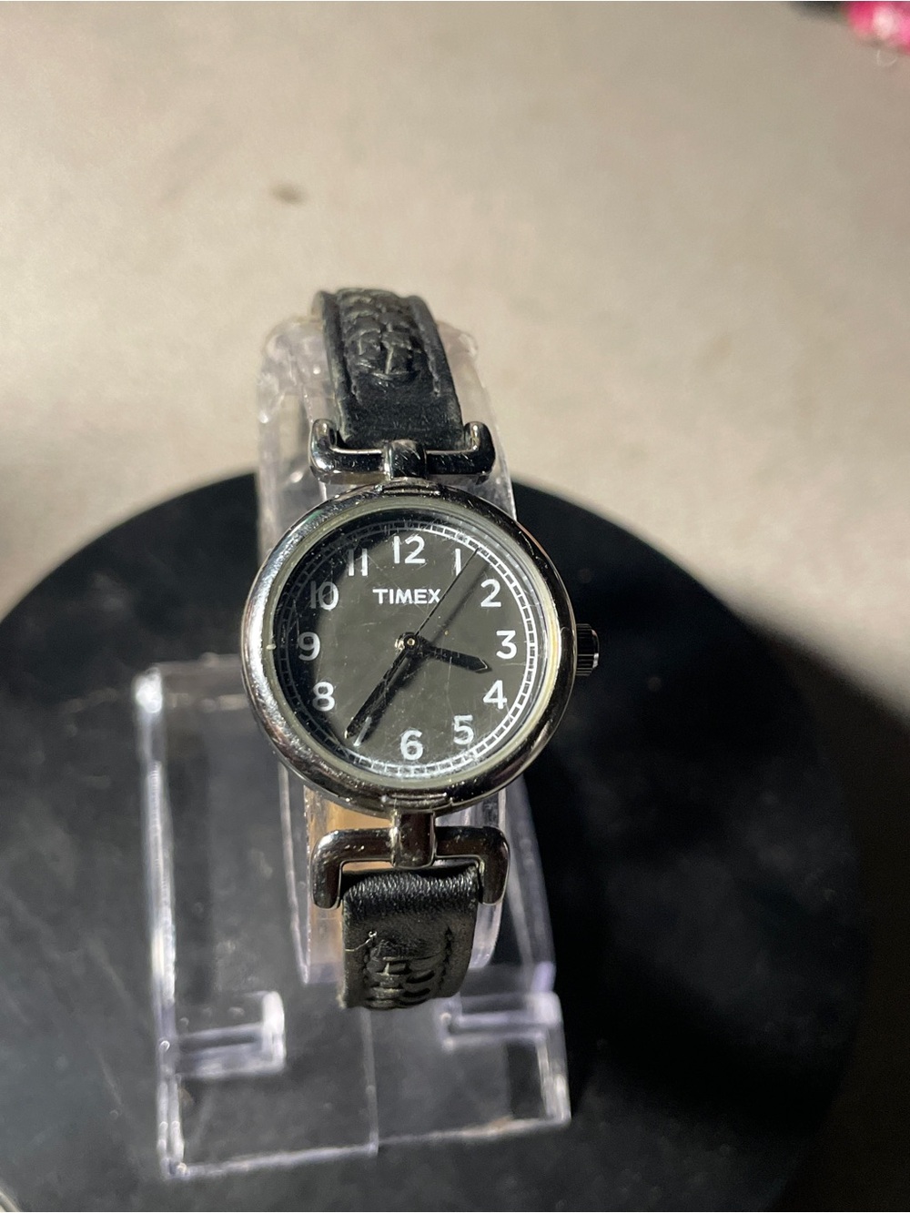 Timex Black Dial Black Leather Strap Ladies Analog Watch
